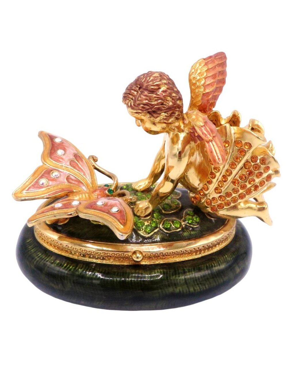 Cherub and Butterfly Enamel & Crystals Bejeweled Trinket Box NEW WITH TAGS!